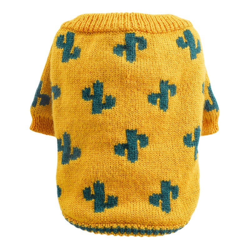 Pet Dog Cat Warm And Comfortable Turmeric Cactus Sweater