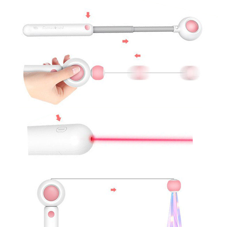NEUES 2-in-1 einziehbares Katzenstabspielzeug Schwerkraft-Haustierlaser-Reizkatzenstock selbst Hallo Spielzeug mit Ball