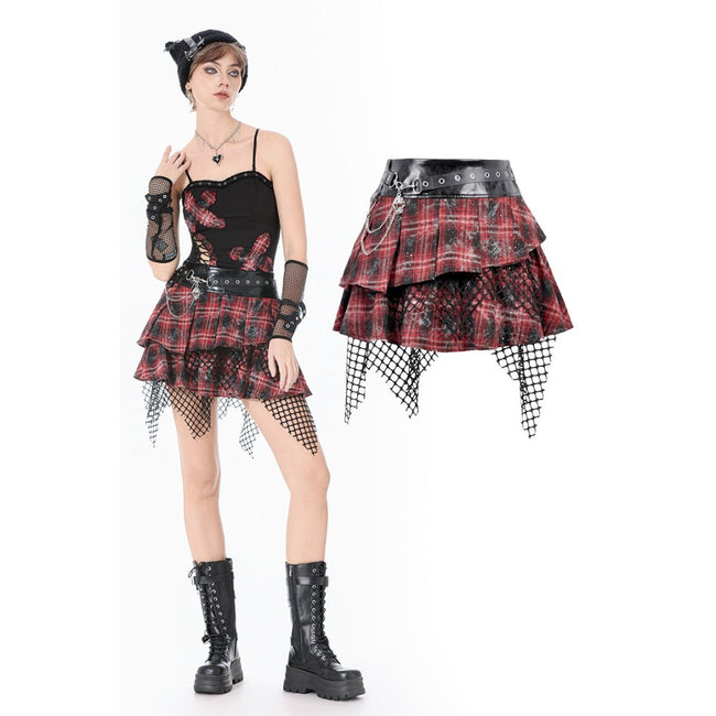 Dark in Love Linnea Plaid Mesh Layered Skirt