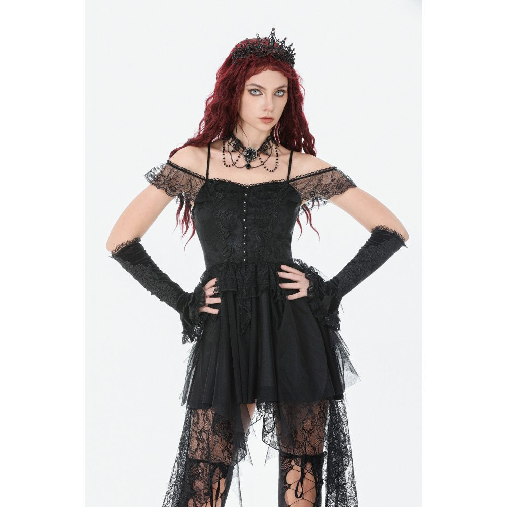 Dark in Love Morgana Gothic Off-Shoulder Lace Hem Dress