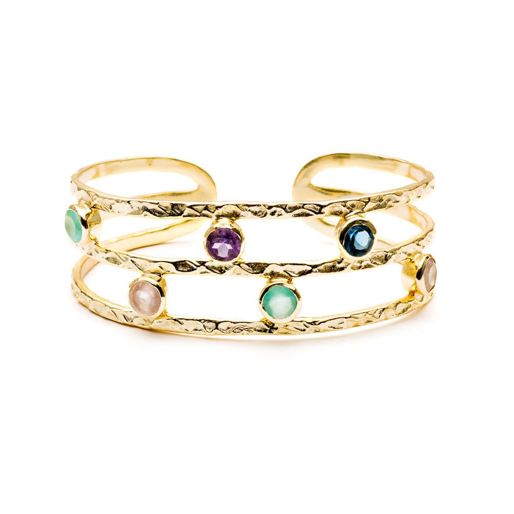 Thalia Gemstone Bangle with Rose Quartz, Amethyst, Iolite & Pariba Onyx