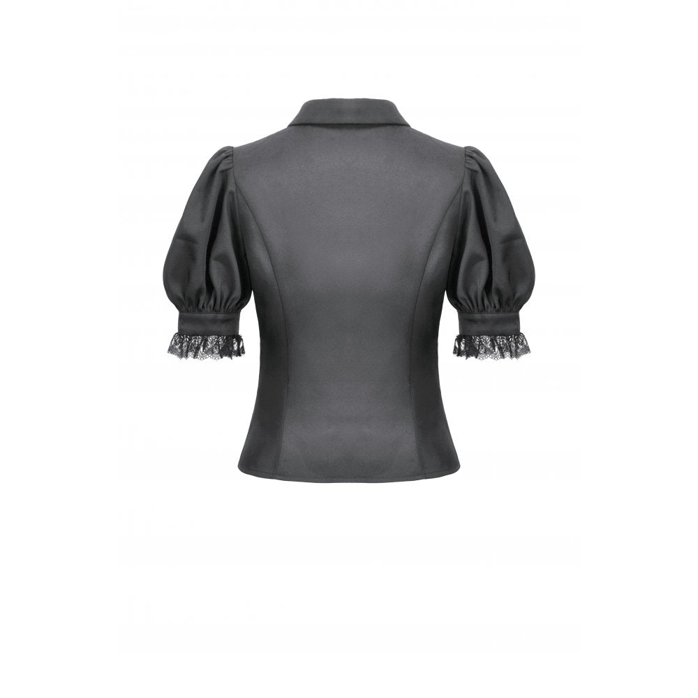 Dark in Love Viktoria Lace Ruffle Gothic Blouse in Black