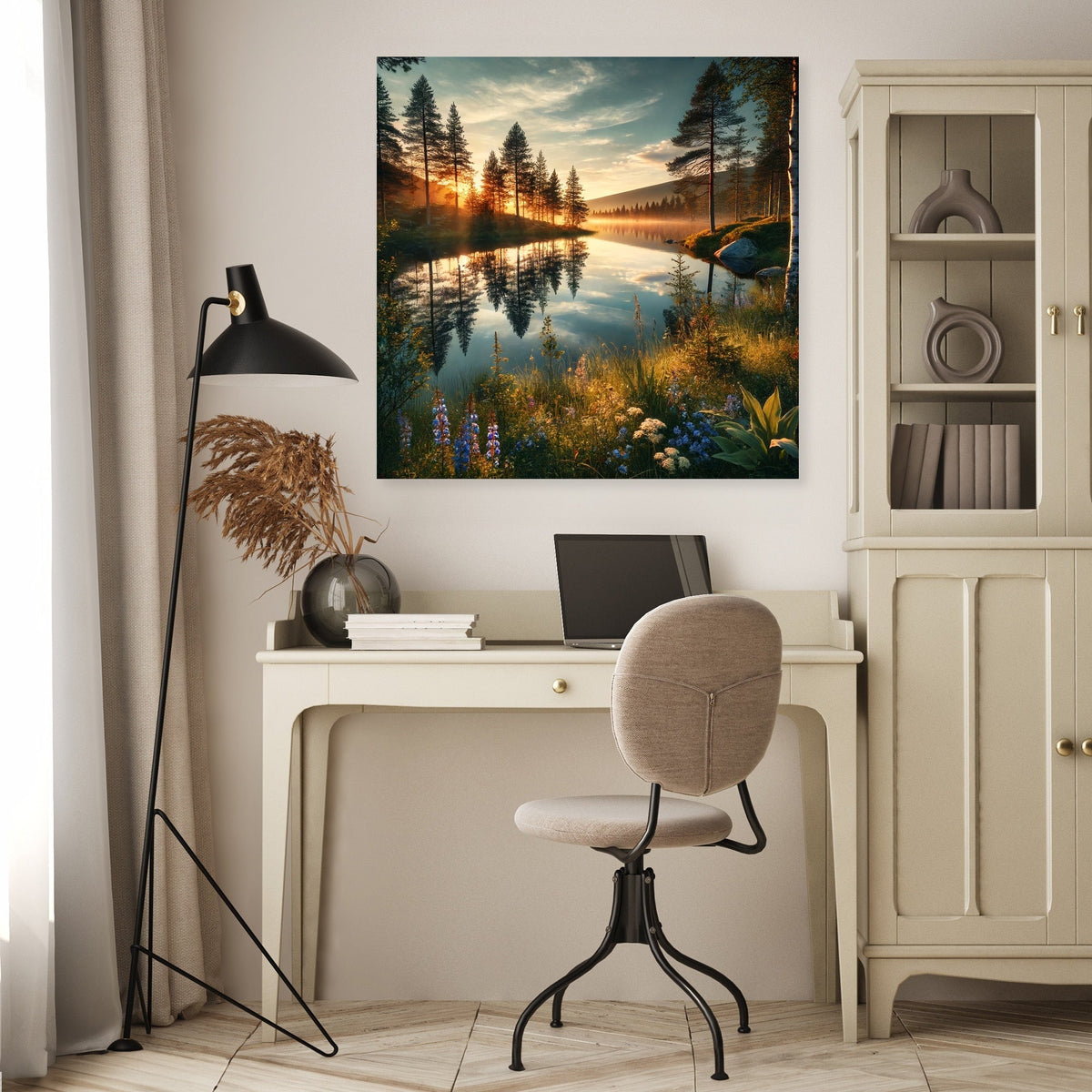 Midnight Sun Lake Canvas