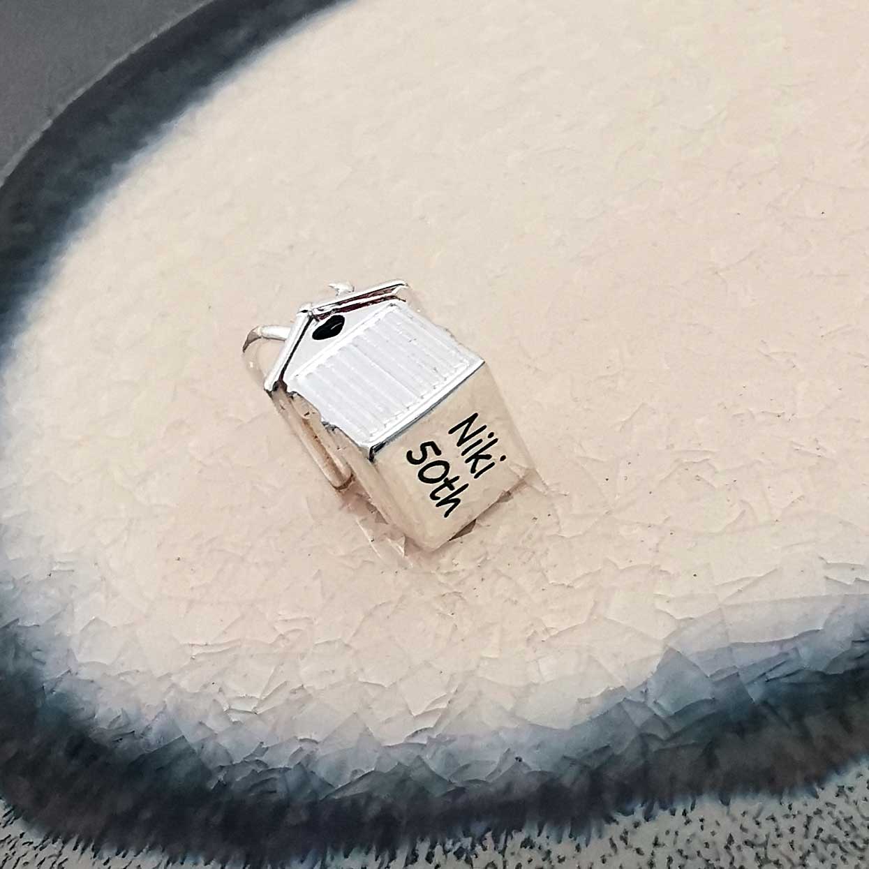 Beach Hut Personalised Silver Charm