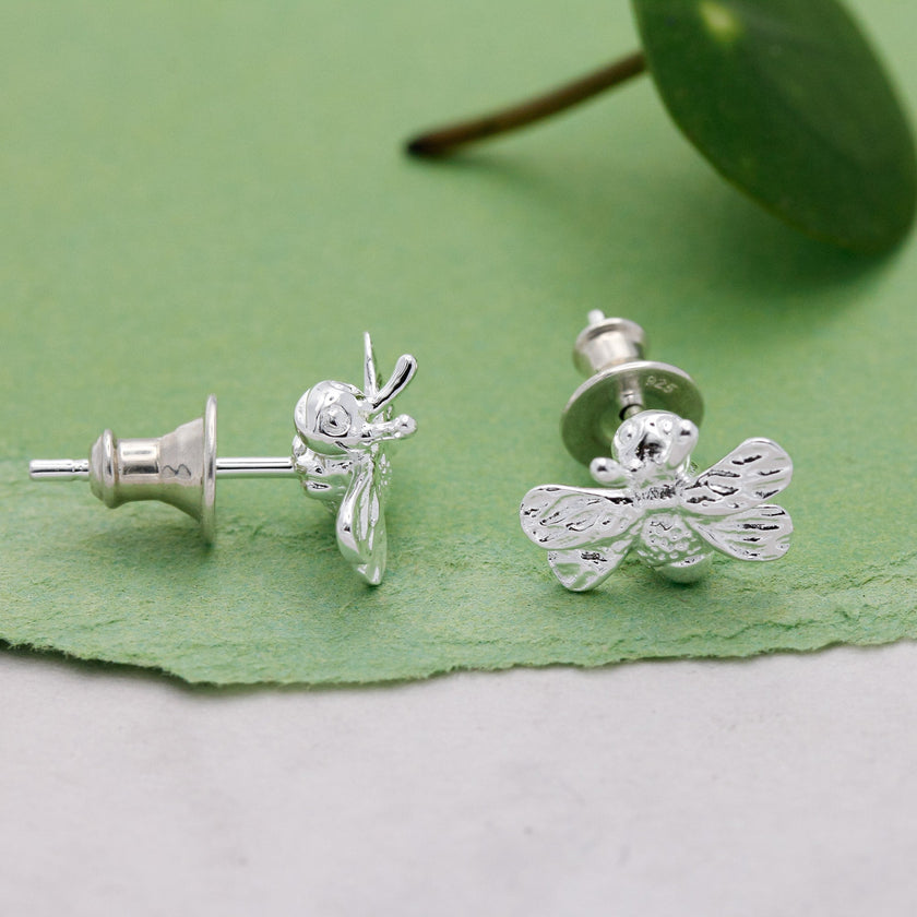 Bumble Bee Silver Stud Earrings