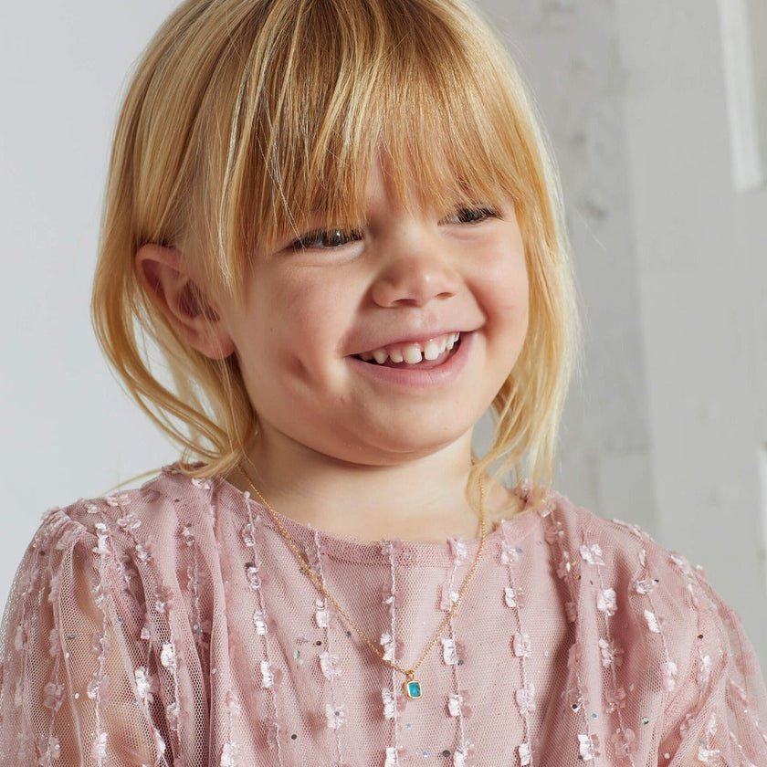D For Diamond Semi-Precious Birthstone Necklace with Diamond Tag