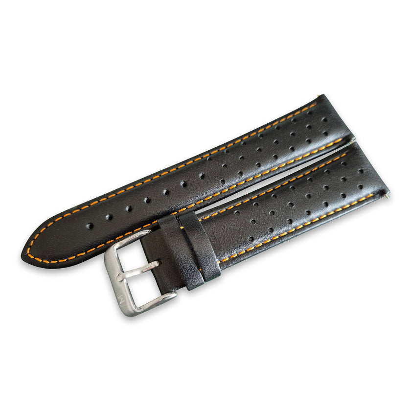 Black And Orange Leather Rally Watch Strap