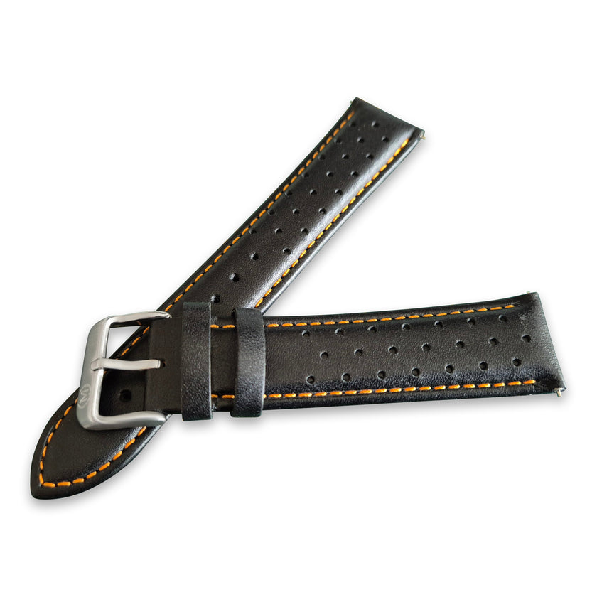 Black And Orange Leather Rally Watch Strap