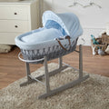 Blue Waffle Grey Wicker Baby Moses Basket With Stand