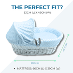 Blue Waffle White Wicker Baby Moses Basket With Stand