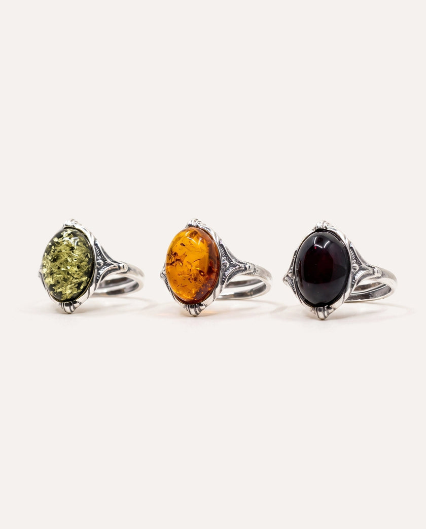 Boho Cherry Red Amber Ring