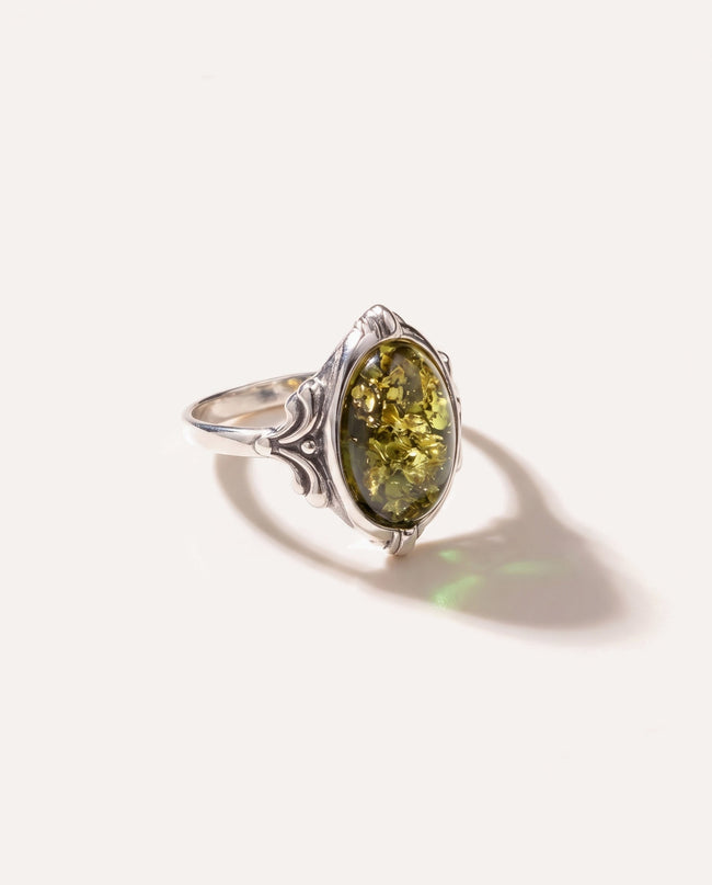 Boho Green Amber Ring