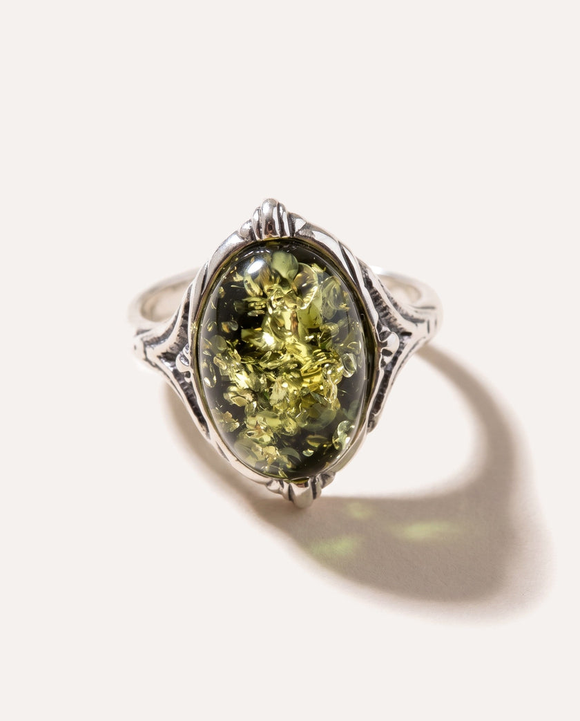 Boho Green Amber Ring