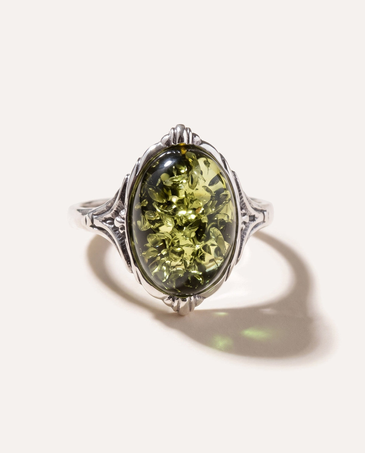 Boho Green Amber Ring