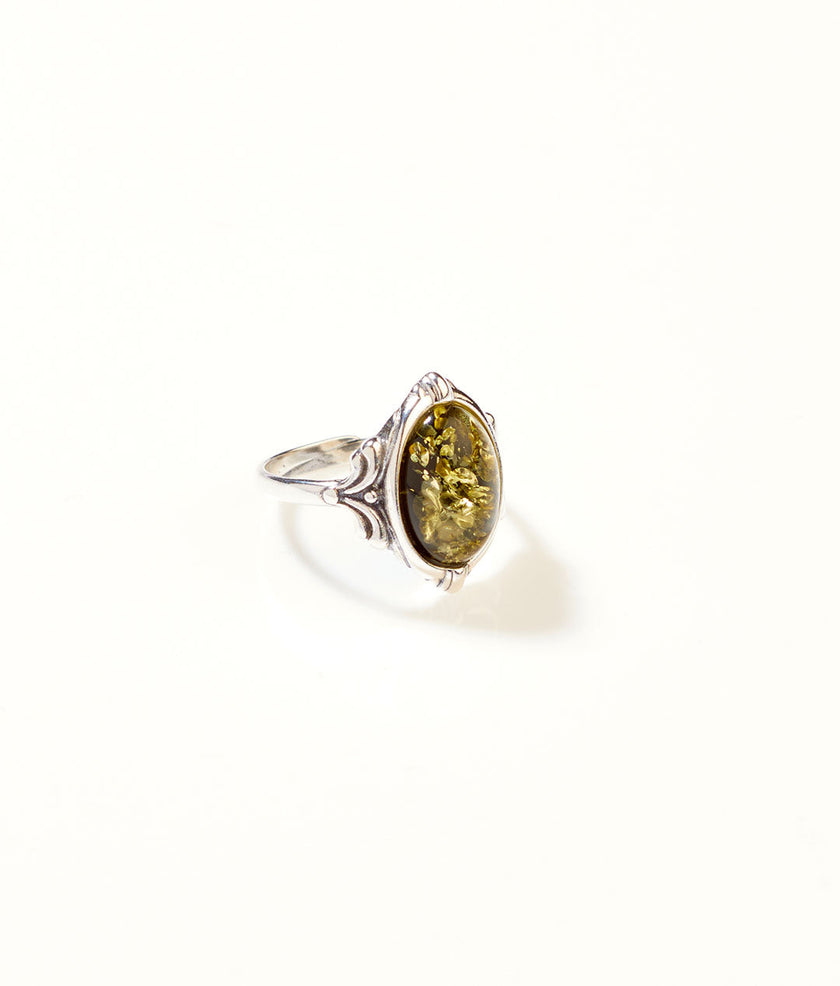 Boho Green Amber Ring
