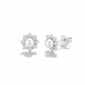 Sterling Silver Pearl & CZ Stud Earrings