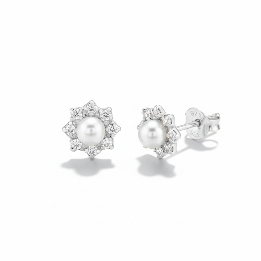 Ohrstecker aus Sterlingsilber mit Perle und Zirkonia