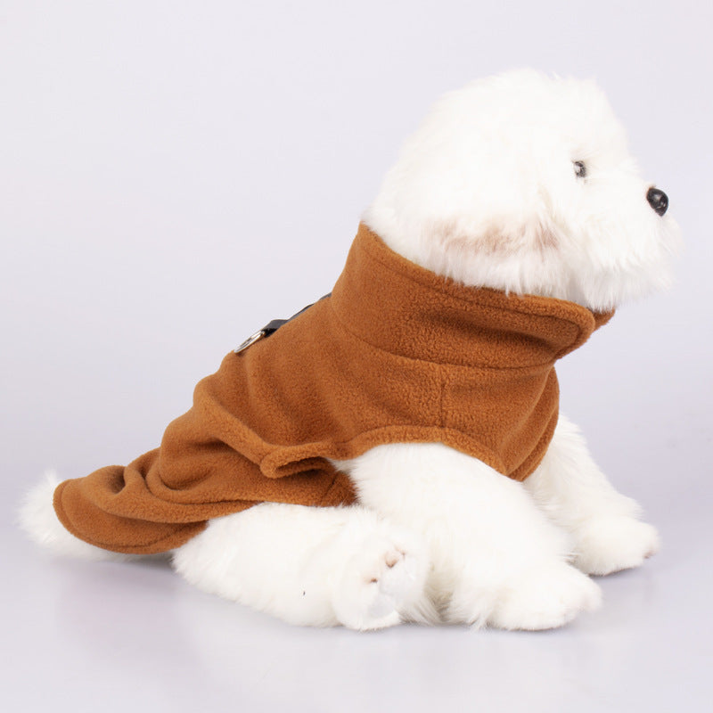 Pet Dogs Standing Collar Thickened Solid Color Rocking Velvet Clothes