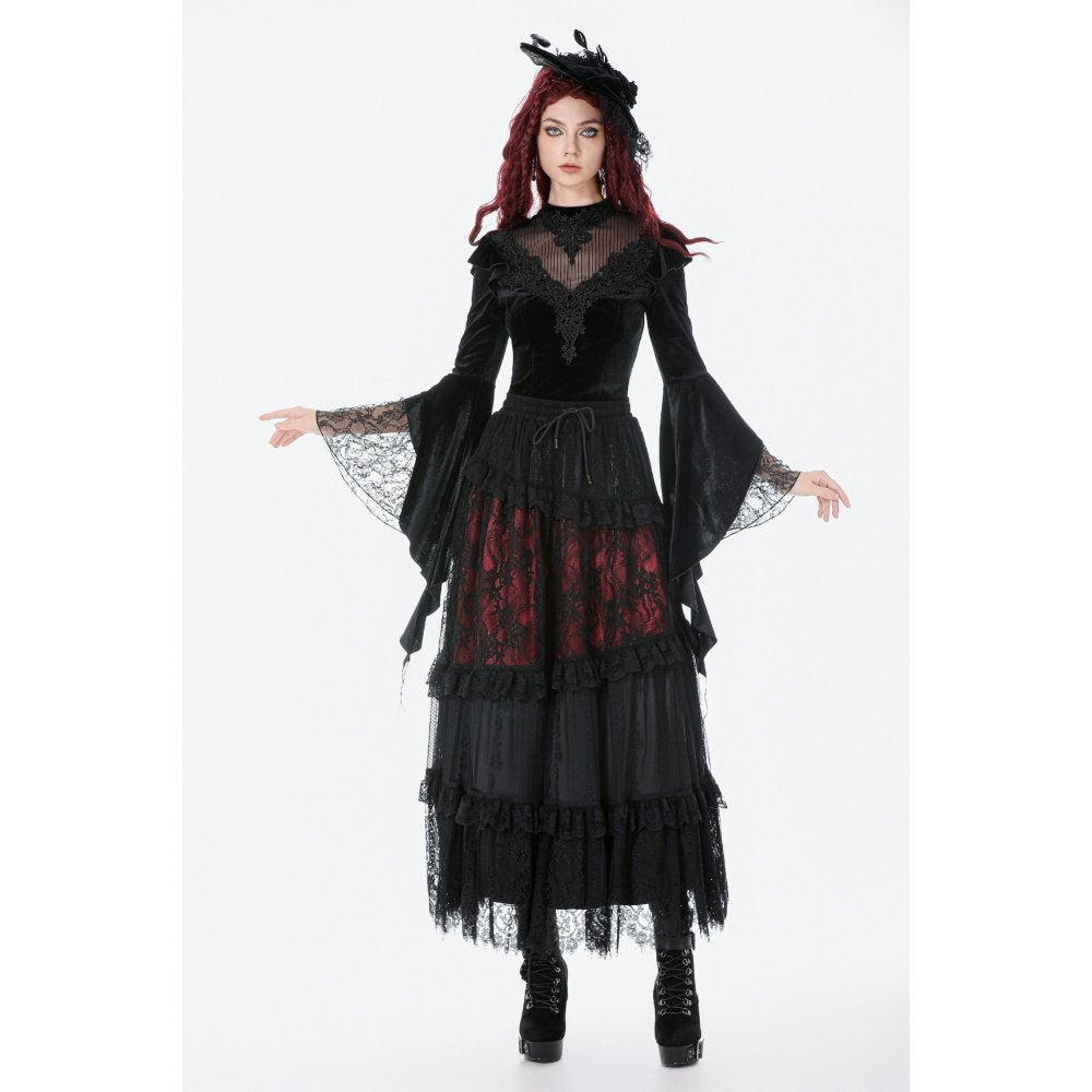 Dark in Love Gothic Velvet Lace High-Neck Top