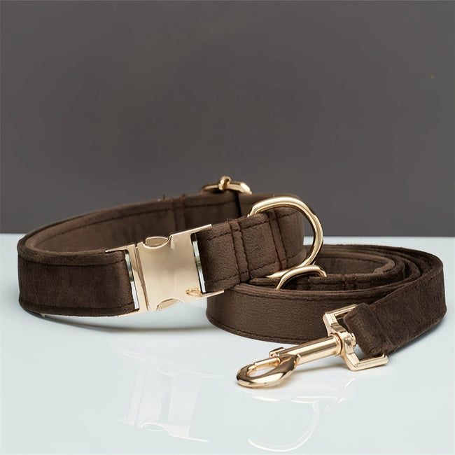 Multiple Colour Velvet Personalise Dog Collar Leash Set With Bow