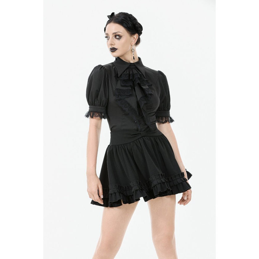 Dark in Love Viktoria Lace Ruffle Gothic Blouse in Black