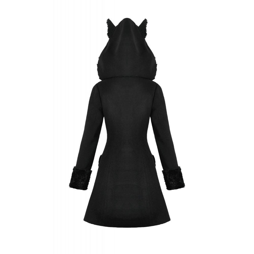Dark in Love Cat-Ear Faux Fur Trim Gothic Coat