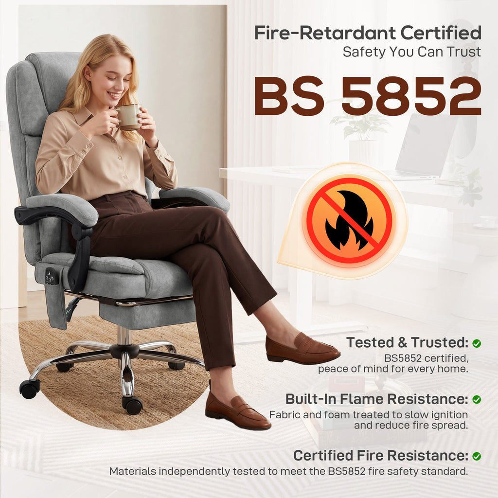 HOMCOM Office Chair with 6-Point Vibration Massage and Heat, Executive Computer Desk Chair with High Back, Reclining, Grey