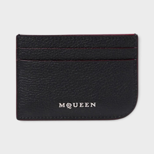 Porte-cartes à logo en cuir noir