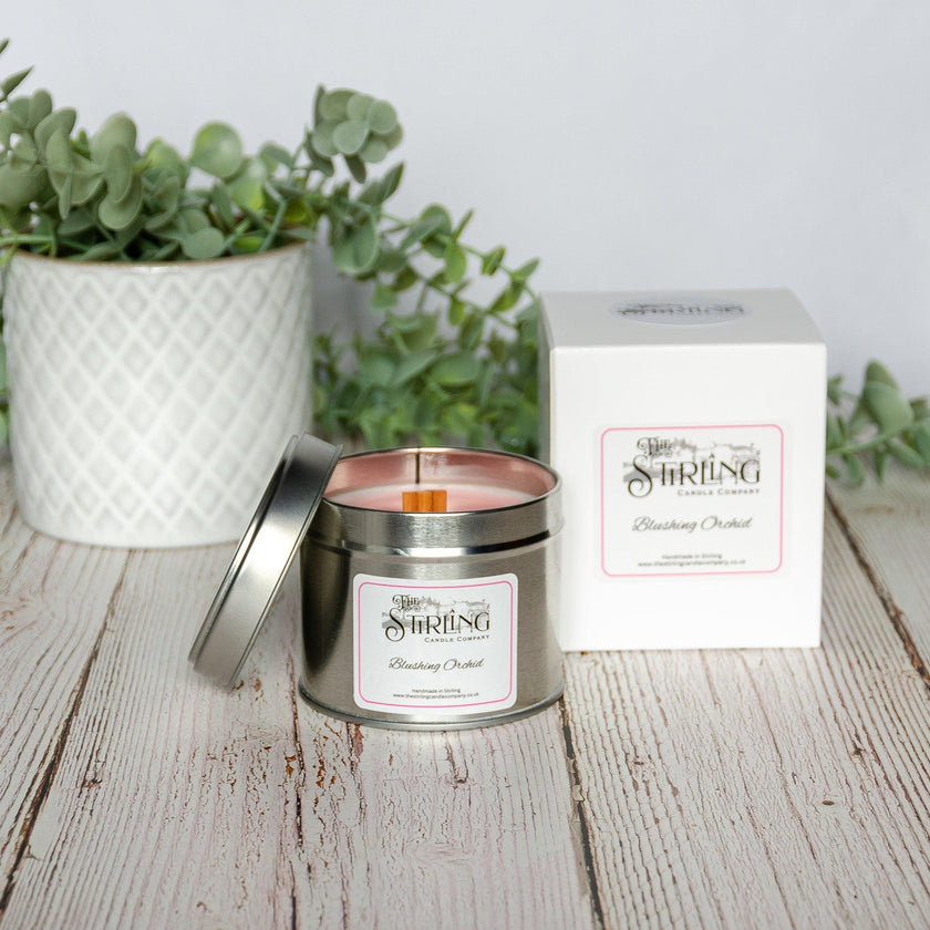 Blushing Orchid - Travel Tin Candle - Wooden Wick