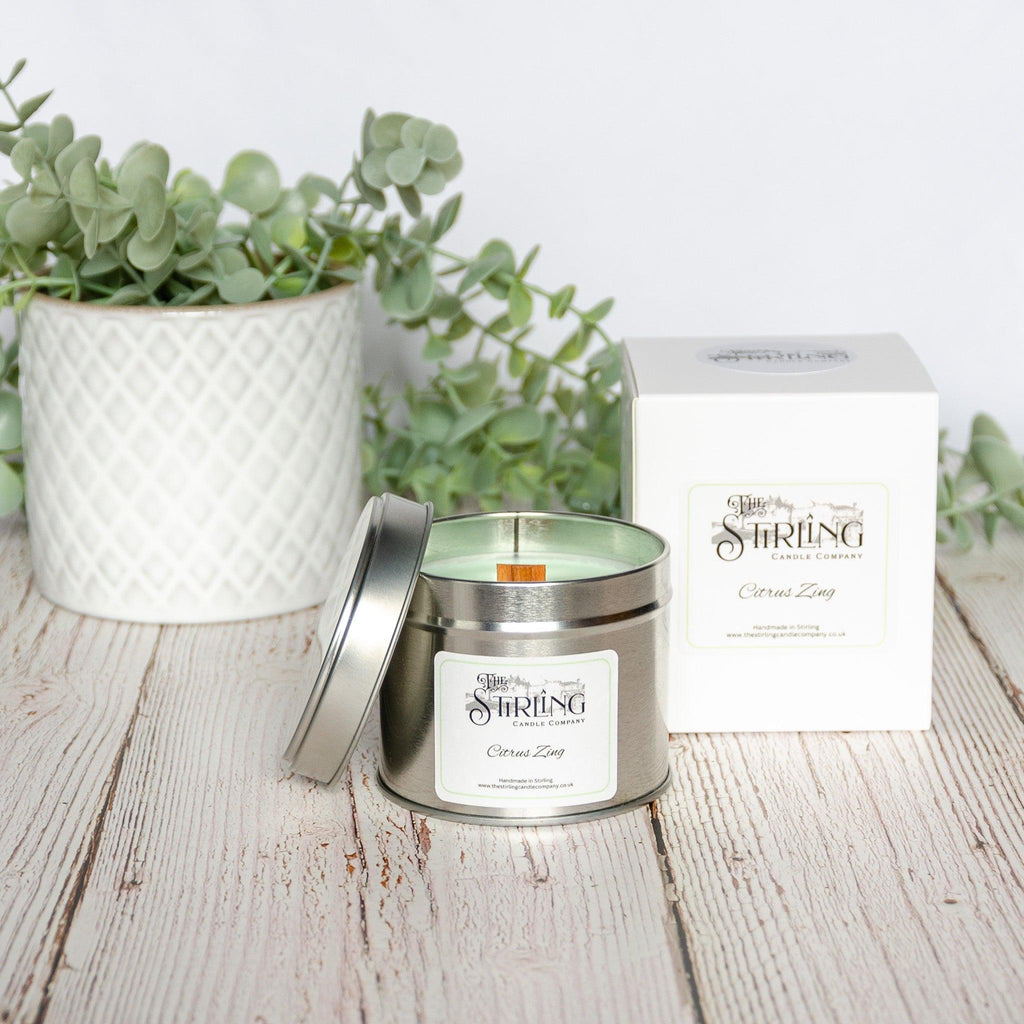 Citrus Zing - Travel Tin Candle - Wooden Wick