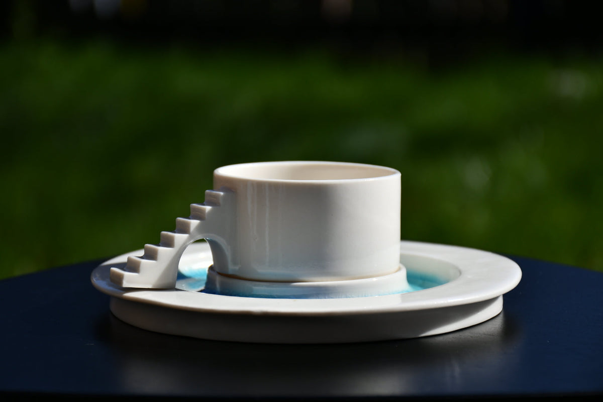 Castle Coffee Set – Handmade Cup and Saucer Set（blue glass)