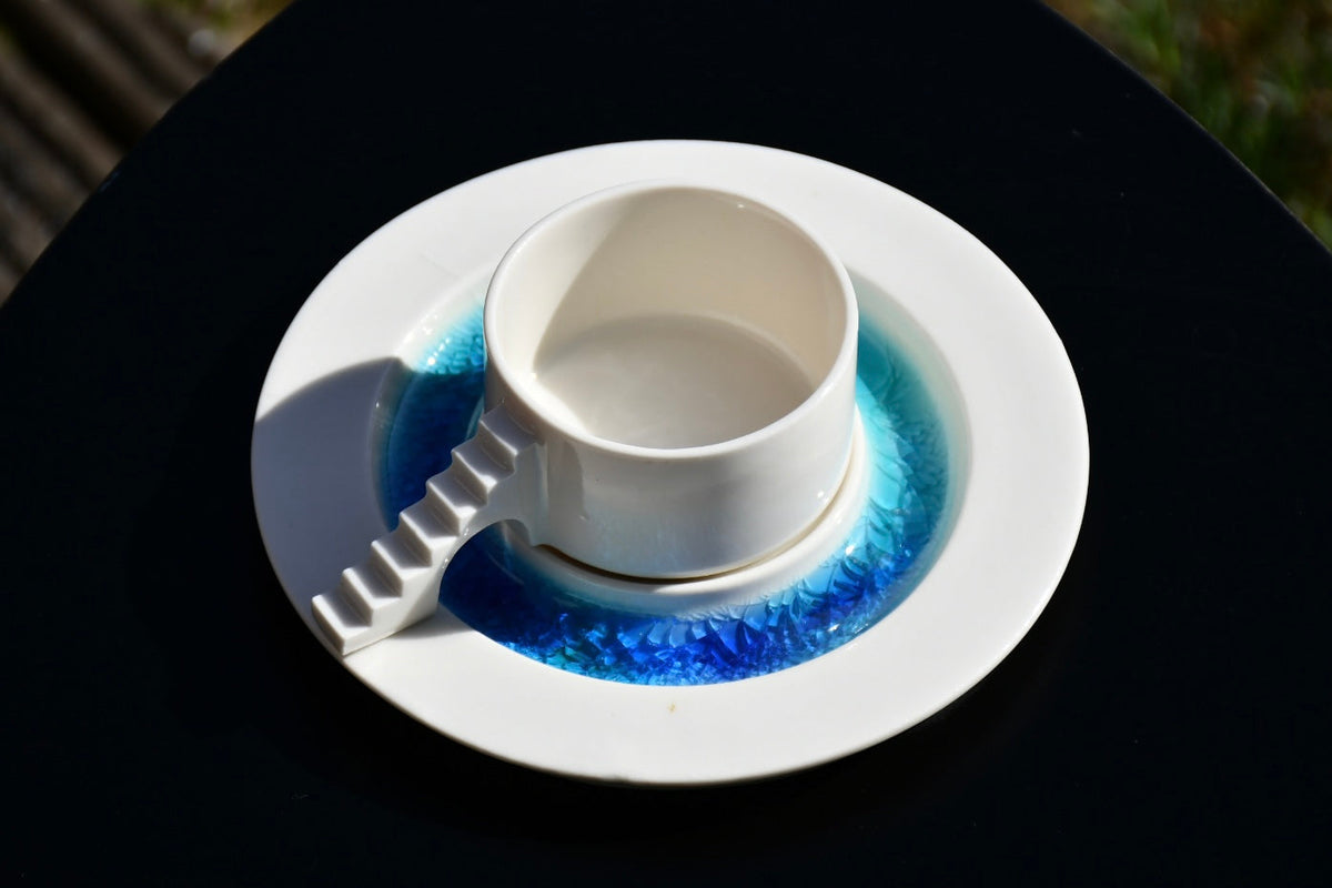 Castle Coffee Set – Handmade Cup and Saucer Set（blue glass)
