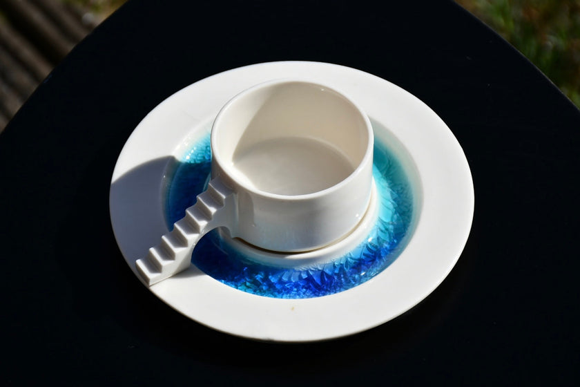 Castle Coffee Set – Handmade Cup and Saucer Set（blue glass)