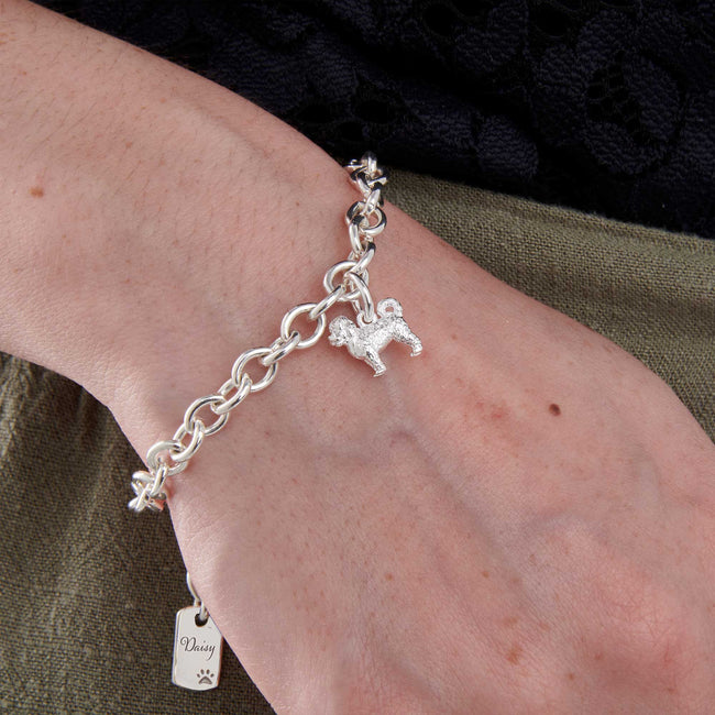 Pulsera con dije de perro Cavapoo plateado