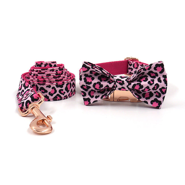 Leopard Print Rose Gold Haustierhalsband Leine Schleife