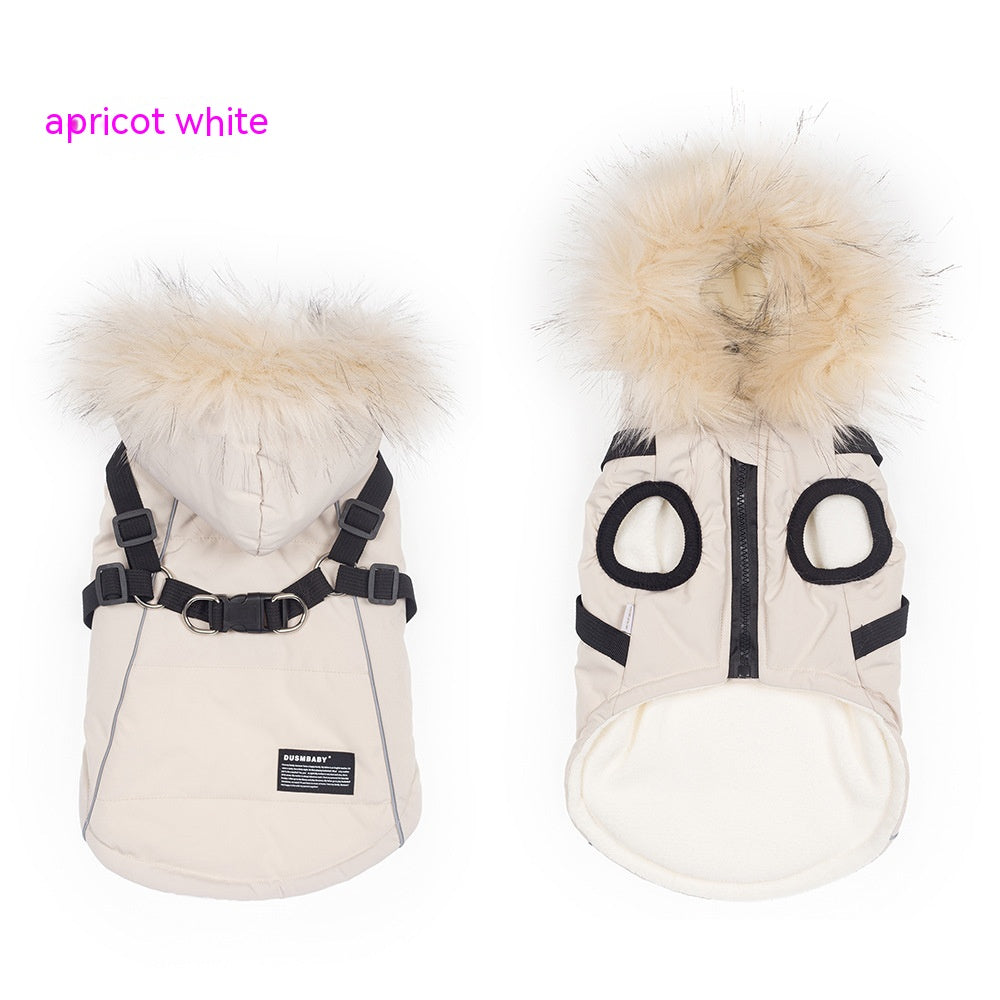 Pet Autumn And Winter Fleece-lined Thickened Dog Clothes Raincoat Strap Traction