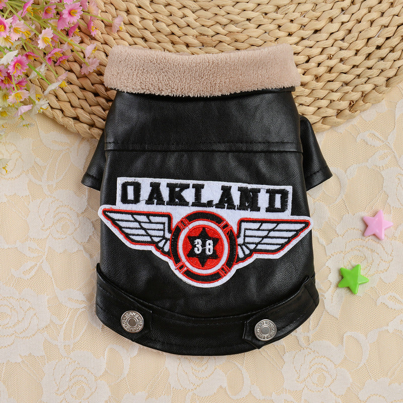 Pet Casual Embroidery Leather Dog Clothes