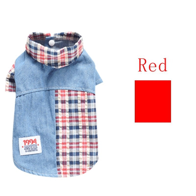 Teddy Dog Summer Plaid Stitching Shirt