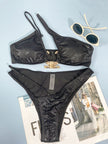 Damen-Bikini mit Schlangenmuster, dreiteiliger, enger Badeanzug