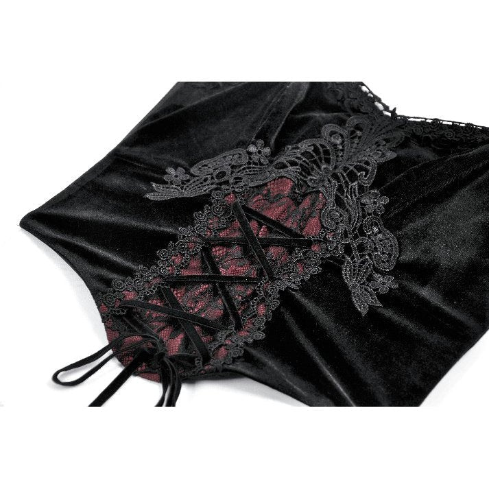 Dark in Love Gothic Black & Red Velvet Lace Corset
