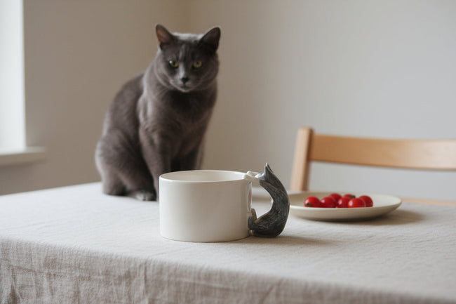 Grey Blue Cat Handle Mug – Handcrafted Ceramic