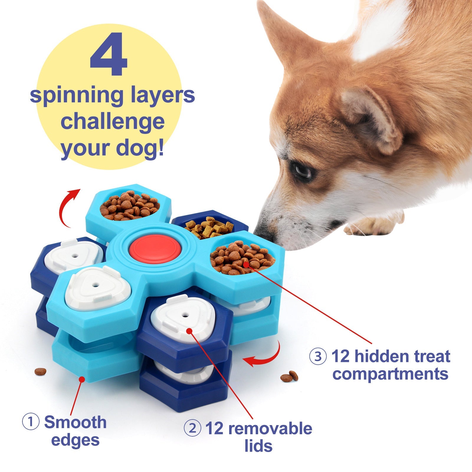 Cuencos para Perros con Rompecabezas de Alimentación Lenta de 4 Capas, Tazón de Comida Lenta para Perros, Antideslizante, Juego Interactivo de Rompecabezas para Perros, Tazón Lento, Productos para Mascotas