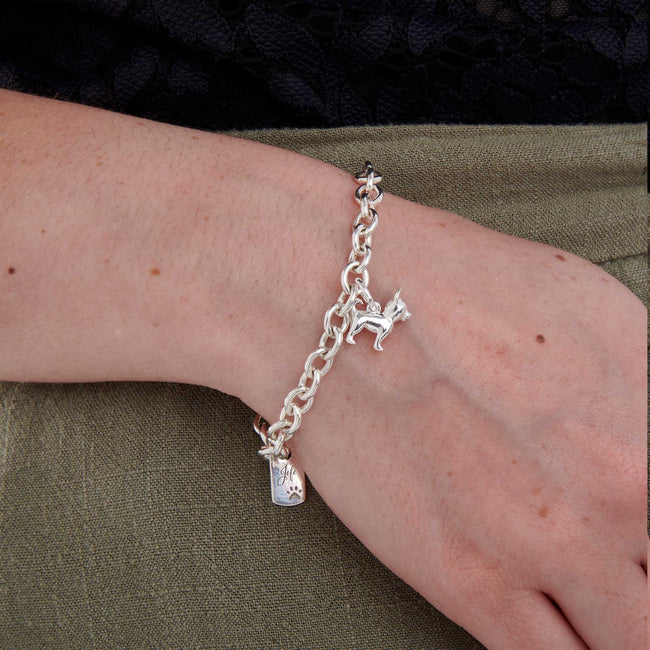 Pulsera con dije de perro chihuahua plateado