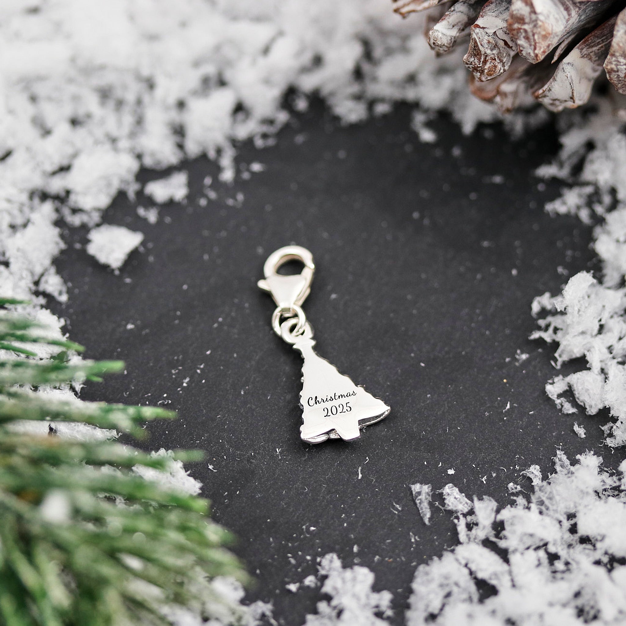 Christmas Tree Personalised Silver Charm
