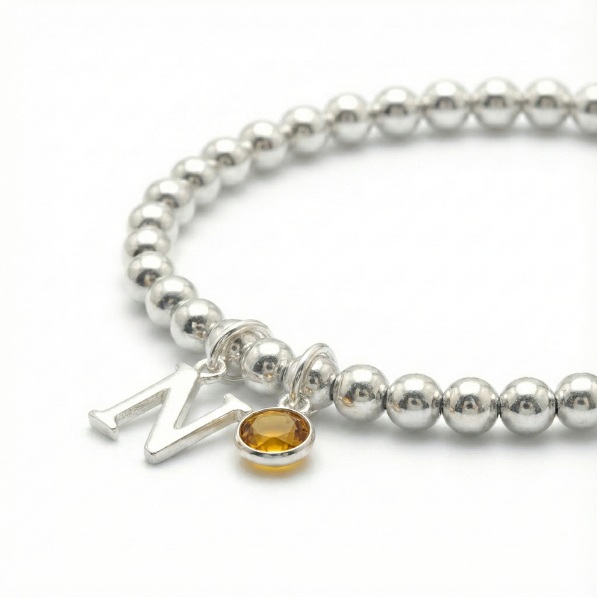 Personalised November Birthstone and Initial Bracelet | Citrine