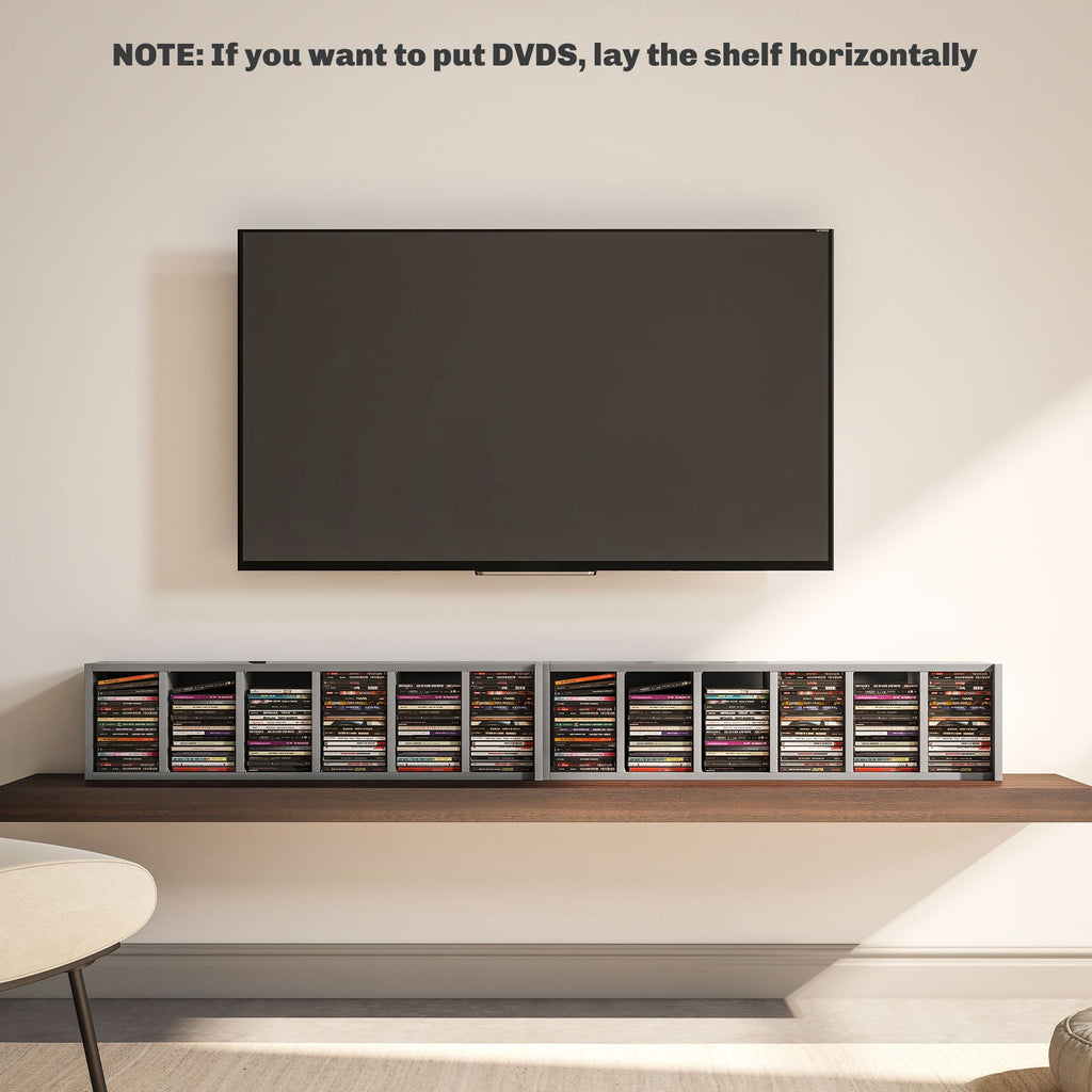 HOMCOM Set of 2 CD Media Display Shelf Unit Tower Rack with Adjustable Shelves, High Gloss Grey