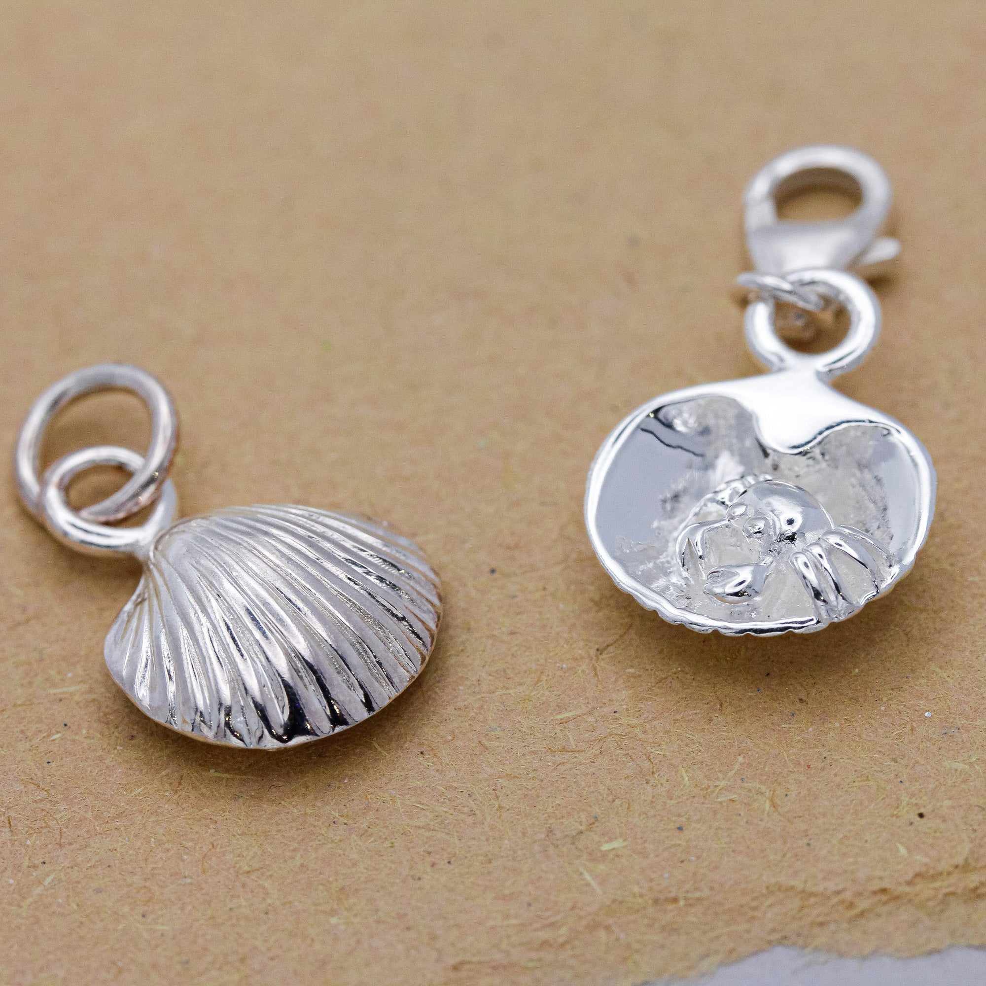 Clam Shell & Crab Silver Charm