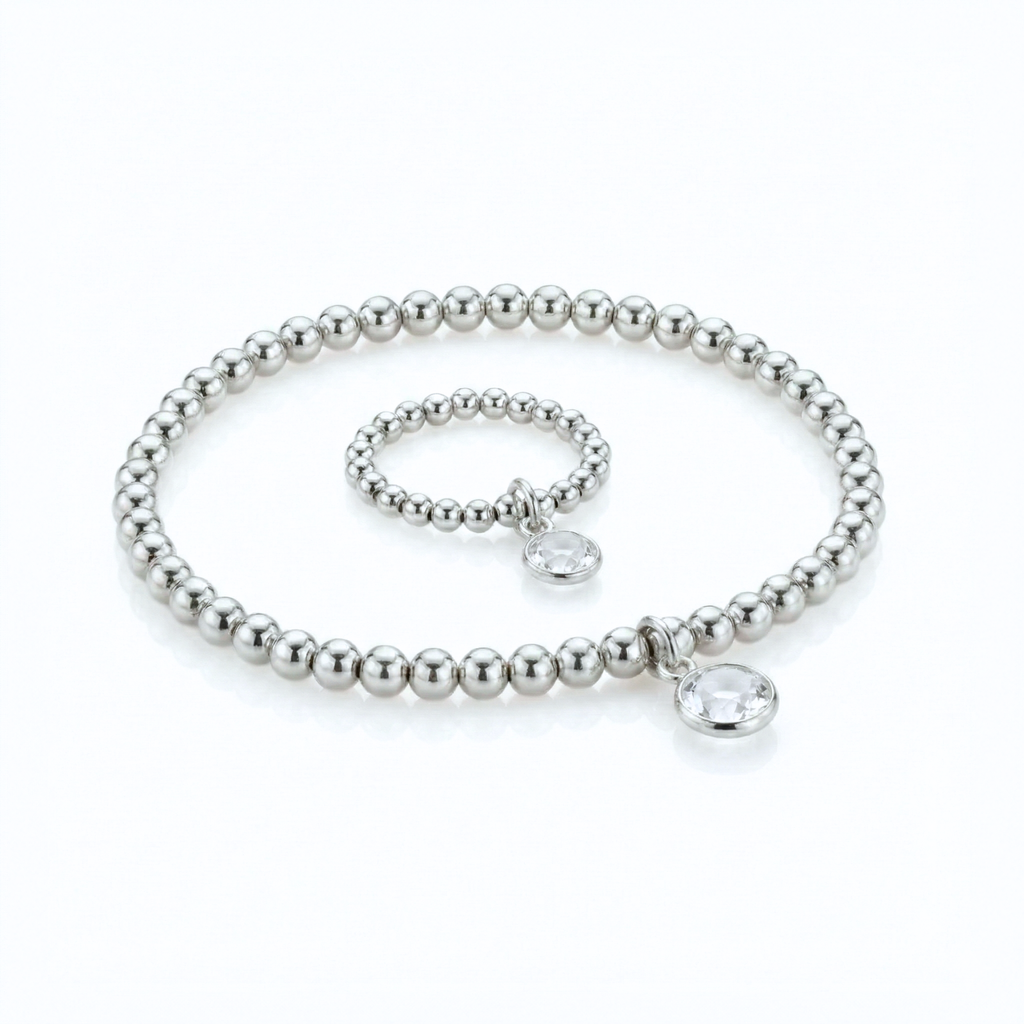 Conjunto de joyas de cuarzo transparente para abril