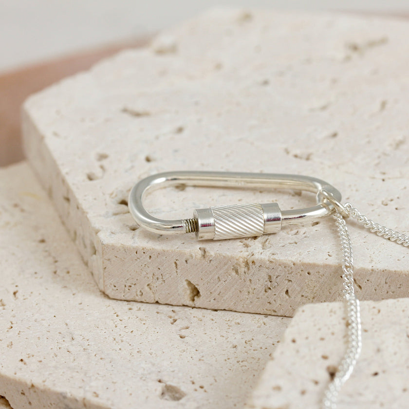 Climbing Carabiner Silver Necklace