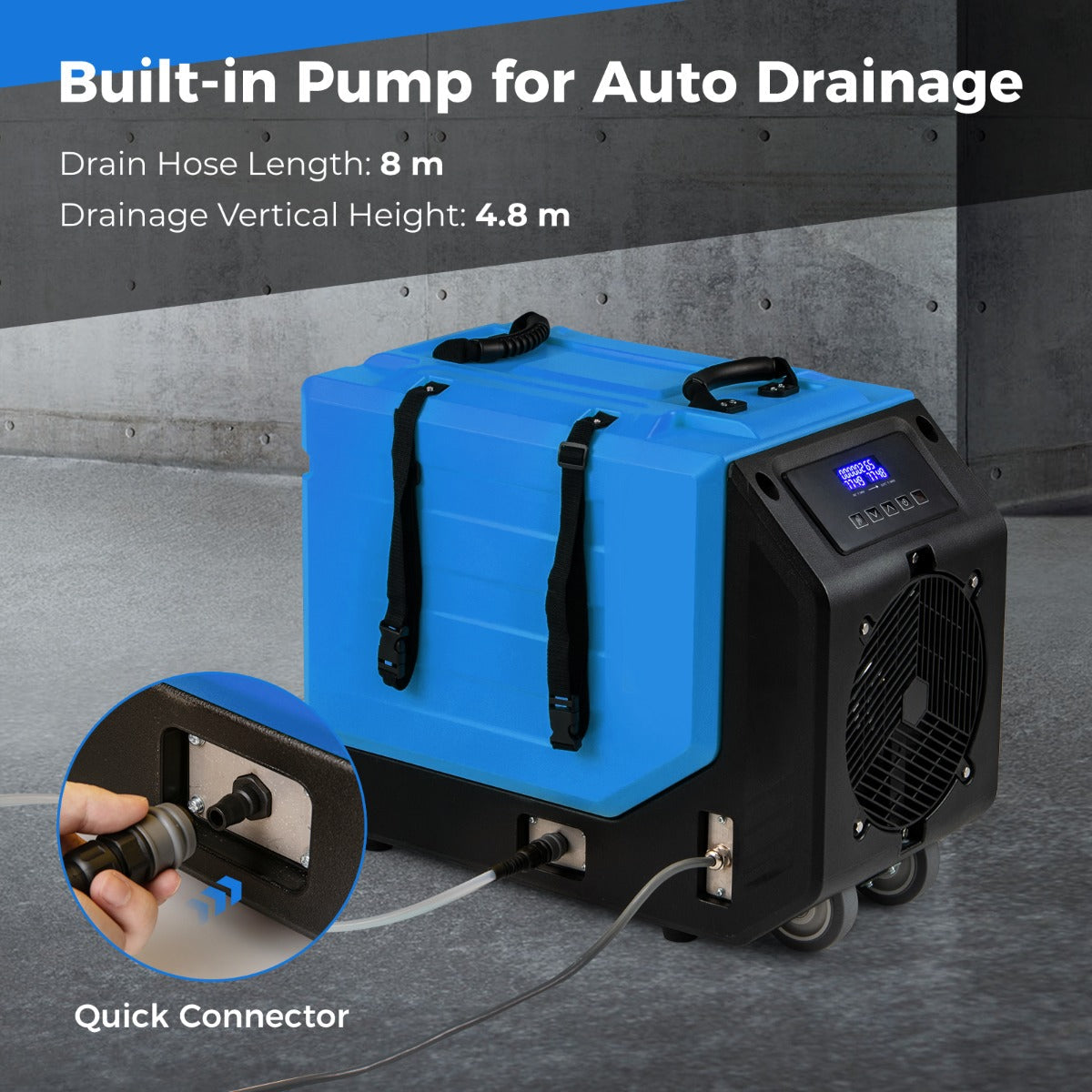 90L/Day Commercial Dehumidifier with Pump and 2 Wheels